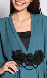 V-Neckline Kaftan with Flower in Turquoise