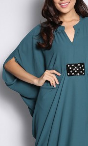 Short Kaftan with Center Beads in Turquoise