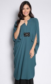 Short Kaftan with Center Beads in Turquoise