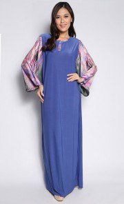 Jubah with Flare Sleeves in Blue and Pink