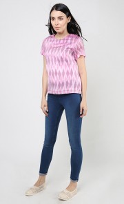 Silk Zig Zag Top in Pink