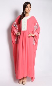 Embroidered Sleeves Kaftan in Dark Pink