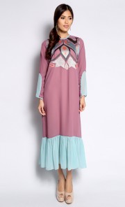 Two Tone Embroidered Kaftan in Purple and Blue