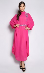 Embroidered Kaftan in Fuchsia