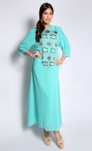 Multi Embroidered Kaftan in Green