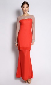 Anna Kurung in Dark Coral