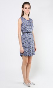Jacquard Geometric Dress in Indigo