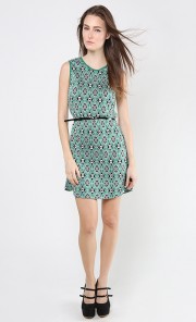 Jacquard Geometric Dress in Green