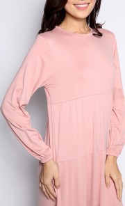 Plain Tiered Maxi Dress in Dusty Pink