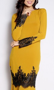 Bold Kurung with Black Lace in Mustard