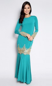 Bold Kurung with Yellow Lace in Teal