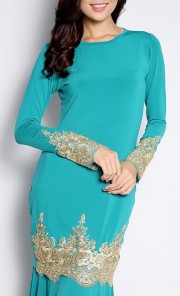 Bold Kurung with Yellow Lace in Teal