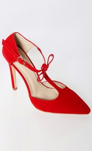 Scarlet Patent Ribbon Heels in Red