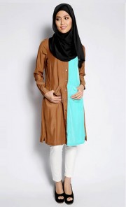 Sumayya Shirt in Saddle Brown and Aqua