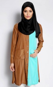Sumayya Shirt in Saddle Brown and Aqua