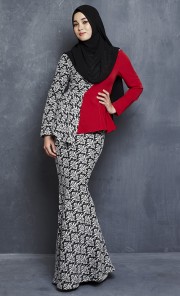 Impian Peplum Kurung with Uneven Hem in Red