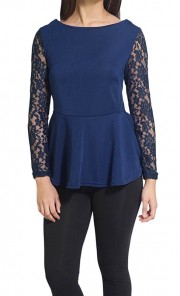 Dacey Lace Peplum Blouse in Blue