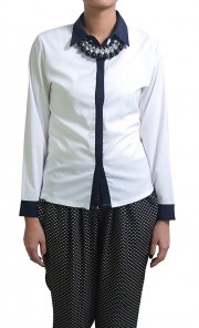 Basic Black Lining Shirt in White