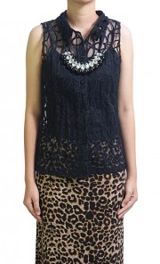 Transparent Large Flower Top in Black