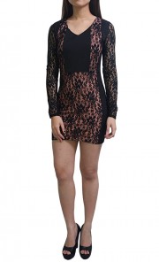Lace Patch Dress in Black