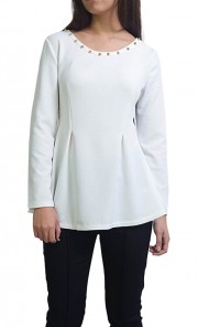 Back Net Peplum Stud Top in White