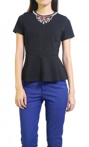 Neon Jewel Peplum Top in Black