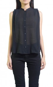 Sleeveless Pleat Chiffon Top in Black