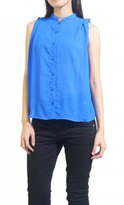 Sleeveless Pleat Chiffon Top in Blue