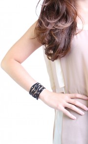 Snake Leather Cuff in Black