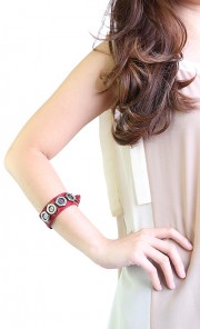 Leather Screw Cuff in Red