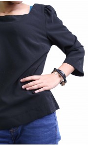 Leather Gold Coin Cuff in Black