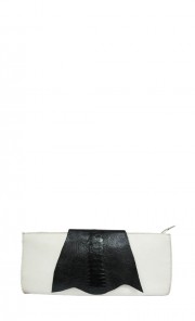 Kay El Snakeskin Zip Clutch in Black and White