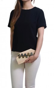 Bagan Wood Carved Gem Snakeskin Minaudiere