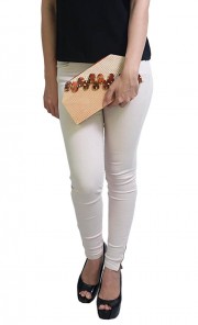 Bagan Extra Large Wood Carved Gem Snakeskin Minaudiere