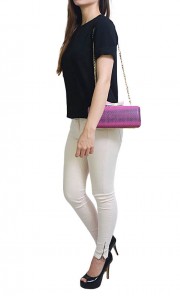 Kowloon Bow Snakeskin Minaudiere in Pink