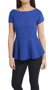 Quilted Peplum Blouse in Blue