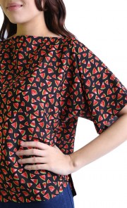 Watermelon Printed Boatneck Top in Black