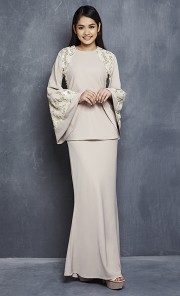 Leah Modern Kurung with Sequin Bell Sleeves in Nude