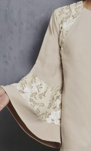 Leah Modern Kurung with Sequin Bell Sleeves in Nude