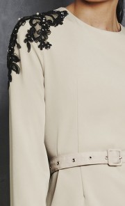 Jasmine Modern Kurung with Striped Skirt in Nude