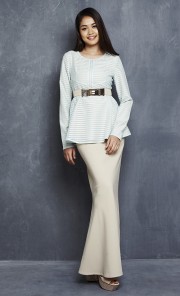 Lana Modern Peplum Kurung with Striped Panels in Turquoise