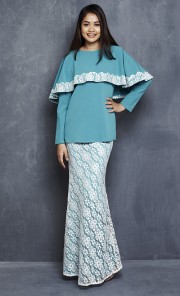 Linda Modern Kurung with Lace Cape in Turquoise