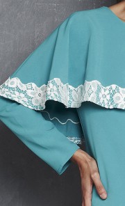 Linda Modern Kurung with Lace Cape in Turquoise