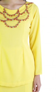 Beaded Neckline Kurung in Yellow