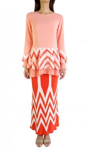 Chevron Peplum Kurung in Peach