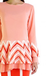 Chevron Peplum Kurung in Peach