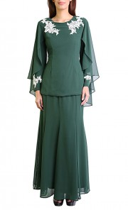 Jovvy Cape Kurung in Dark Green