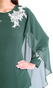 Jovvy Cape Kurung in Dark Green