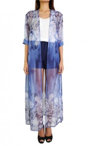 Janna Long Ethnic Print Cardigan in Blue 