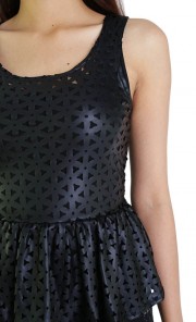 Cut Out Leather Sleeveless Peplum in Black 